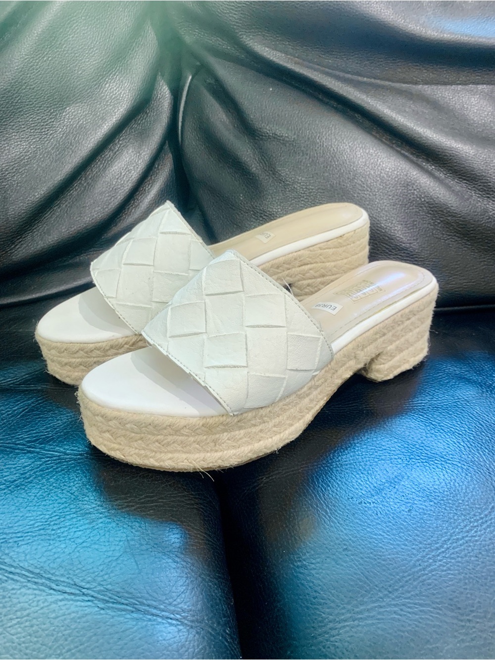 Woven Slide Platform Sandals in White